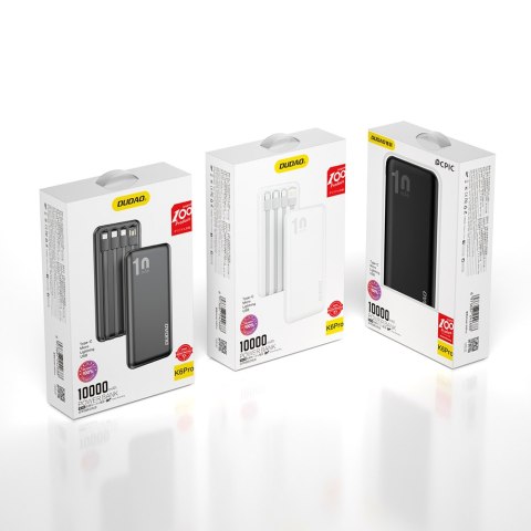 Powerbank K6Pro 10000mAh uniwersalny z kablem USB USB-C microUSB Lightning czarny Powerbank K6Pro 10000mAh uniwersalny z kablem USB USB-C microUSB Lightning czarny