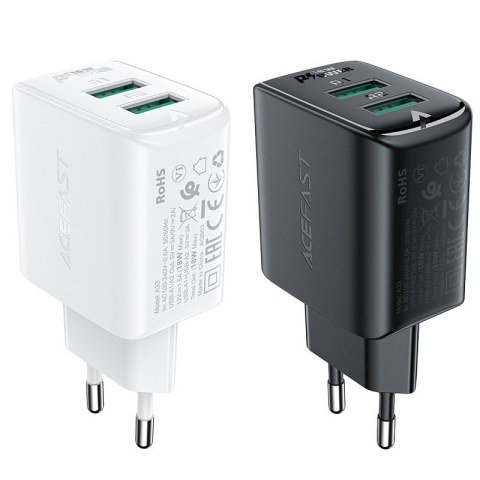 Ładowarka sieciowa GaN 2x USB 18W QC 3.0 AFC FCP czarny Ładowarka sieciowa GaN 2x USB 18W QC 3.0 AFC FCP czarny