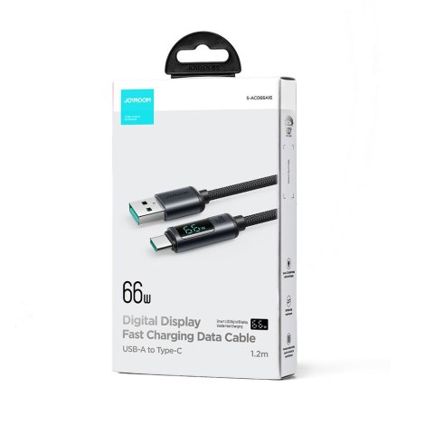 Kabel przewód z wyświetlaczem LED USB-C - USB-A 66W 1.2m czarny