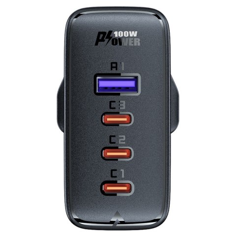 2w1 Kabel i szybka ładowarka sieciowa GaN wtyczka angielska UK 100W PD 3x USB-C USB czarna 2w1 Kabel i szybka ładowarka sieciowa GaN wtyczka angielska UK 100W PD 3x USB-C USB czarna