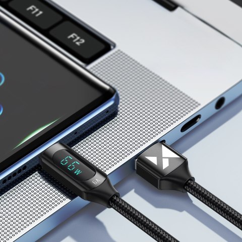 Kabel przewód USB-A - USB-C z wyświetlaczem LED 66W 6A 1m czarny