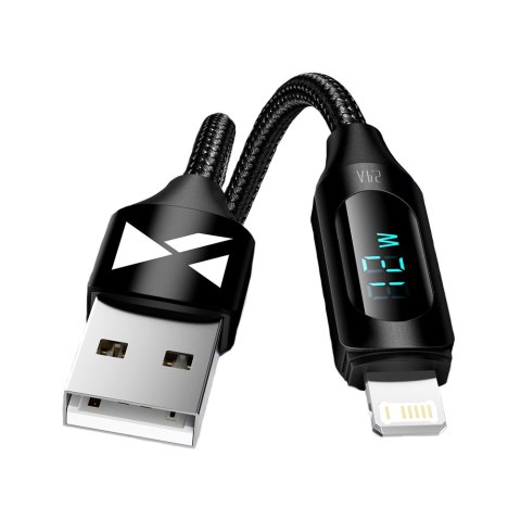Kabel przewód do iPhone USB-A - Lightning z wyświetlaczem LED 2.4A 2m czarny Kabel przewód do iPhone USB-A - Lightning z wyświetlaczem LED 2.4A 2m czarny