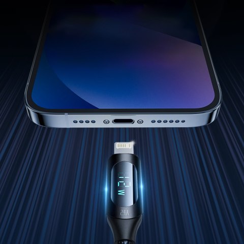 Kabel przewód do iPhone USB-A - Lightning z wyświetlaczem LED 2.4A 2m czarny Kabel przewód do iPhone USB-A - Lightning z wyświetlaczem LED 2.4A 2m czarny