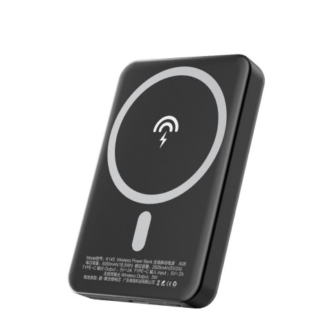 Powerbank 5000mAh magnetyczny z ładowarką indukcyjną MagSafe czarny Powerbank 5000mAh magnetyczny z ładowarką indukcyjną MagSafe czarny