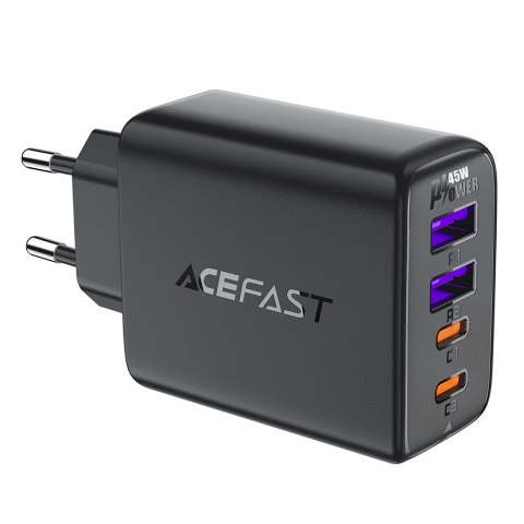 Ładowarka sieciowa PD 45W GaN z 4 portami 2x USB-C + 2x USB-A czarna Ładowarka sieciowa PD 45W GaN z 4 portami 2x USB-C + 2x USB-A czarna