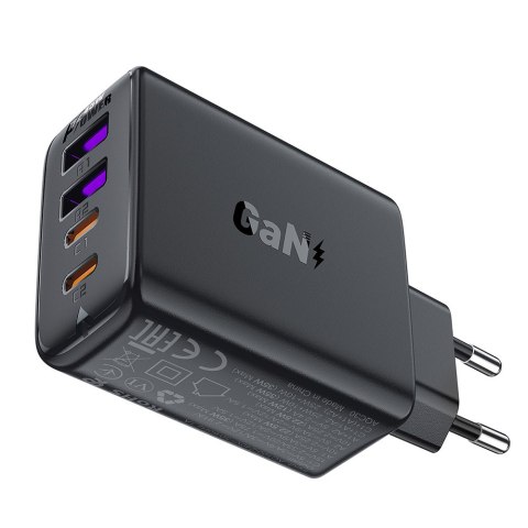 Ładowarka sieciowa PD 45W GaN z 4 portami 2x USB-C + 2x USB-A czarna Ładowarka sieciowa PD 45W GaN z 4 portami 2x USB-C + 2x USB-A czarna