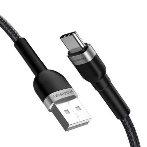 Kabel przewód w oplocie USB-A - USB-C 2.4A 2m czarny Kabel przewód w oplocie USB-A - USB-C 2.4A 2m czarny