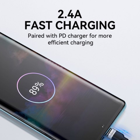 Kabel przewód w oplocie USB-A - USB-C 2.4A 2m czarny Kabel przewód w oplocie USB-A - USB-C 2.4A 2m czarny