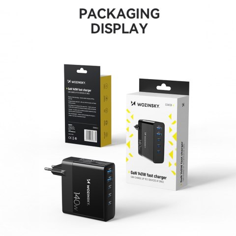 Ładowarka sieciowa 100-240V GaN 140W 3x USB-C / 2x USB-A czarna