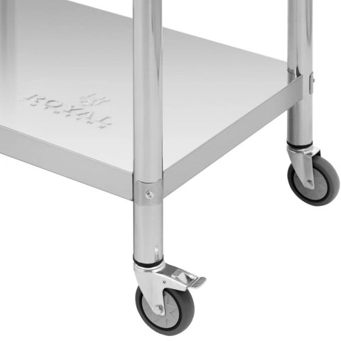 Stół blat roboczy przyścienny z rantem na kółkach 2 poziomy 60 x 80 cm STAL Stół blat roboczy przyścienny z rantem na kółkach 2 poziomy 60 x 80 cm STAL