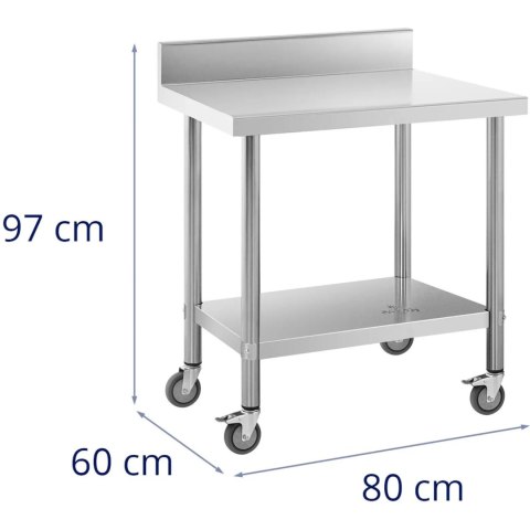 Stół blat roboczy przyścienny z rantem na kółkach 2 poziomy 60 x 80 cm STAL Stół blat roboczy przyścienny z rantem na kółkach 2 poziomy 60 x 80 cm STAL