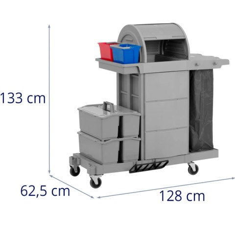 Wózek hotelowy do sprzątania ze schowkiem i workiem 2 wiadrami 128 x 62.5 x 133 cm Wózek hotelowy do sprzątania ze schowkiem i workiem 2 wiadrami 128 x 62.5 x 133 cm