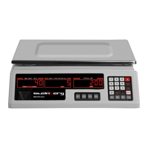 Waga sklepowa kontrolna 330x240mm zasilacz + akumulator 40kg / 2g - biała Waga sklepowa kontrolna 330x240mm zasilacz + akumulator 40kg / 2g - biała