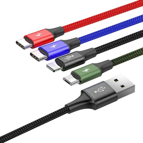 Kabel przewód USB 4w1 Iphone Lightning 2 x USB-C microUSB w nylonowym oplocie 3.5A 1.2m czarny