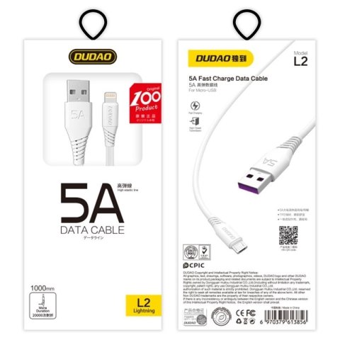Kabel przewód do telefonów iPhone USB - Lightning 5A 1m biały Kabel przewód do telefonów iPhone USB - Lightning 5A 1m biały