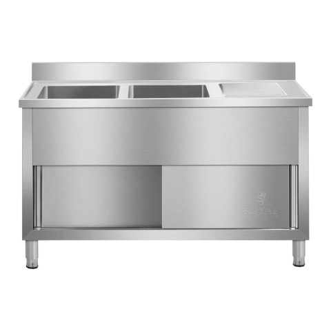 Zlewozmywak zlew gastronomiczny przemysłowy 2-komorowy na podstawie 140cm Royal Catering Zlewozmywak zlew gastronomiczny przemysłowy 2-komorowy na podstawie 140cm Royal Catering