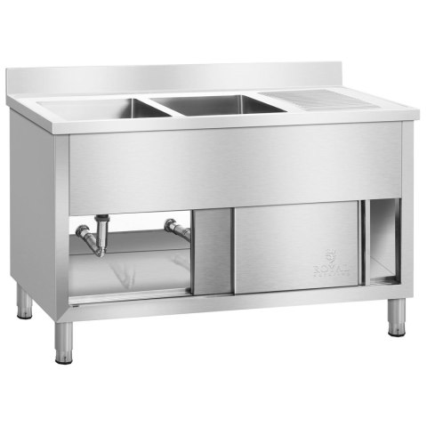 Zlewozmywak zlew gastronomiczny przemysłowy 2-komorowy na podstawie 140cm Royal Catering Zlewozmywak zlew gastronomiczny przemysłowy 2-komorowy na podstawie 140cm Royal Catering