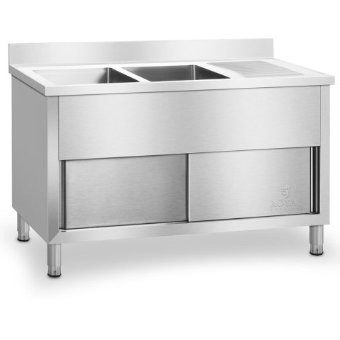 Zlewozmywak zlew gastronomiczny przemysłowy 2-komorowy na podstawie 140cm Royal Catering Zlewozmywak zlew gastronomiczny przemysłowy 2-komorowy na podstawie 140cm Royal Catering