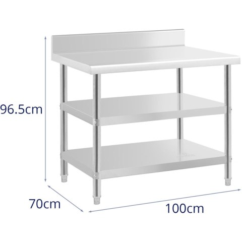 Stół blat roboczy stalowy nierdzewny przyścienny z rantem 2 półki 100x70cm Stół blat roboczy stalowy nierdzewny przyścienny z rantem 2 półki 100x70cm
