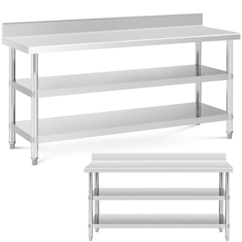 Stół blat roboczy stalowy nierdzewny przyścienny z rantem 2 półki 180x60cm Stół blat roboczy stalowy nierdzewny przyścienny z rantem 2 półki 180x60cm