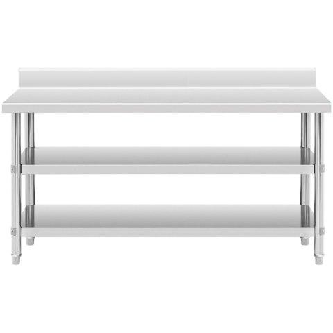 Stół blat roboczy stalowy nierdzewny przyścienny z rantem 2 półki 180x60cm Stół blat roboczy stalowy nierdzewny przyścienny z rantem 2 półki 180x60cm