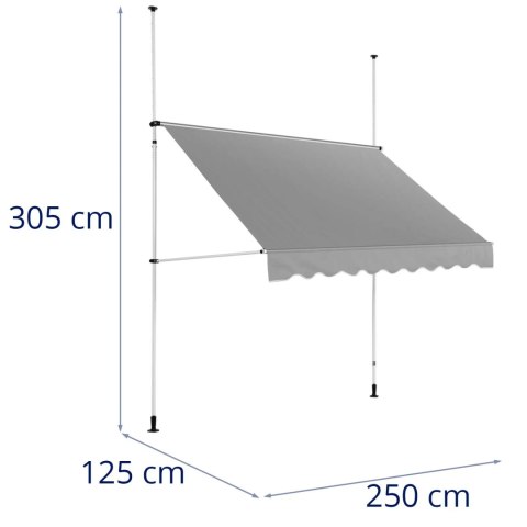 Markiza balkonowa tarasowa rozporowa zwijana ręcznie 250 x 120 cm - szara Markiza balkonowa tarasowa rozporowa zwijana ręcznie 250 x 120 cm - szara
