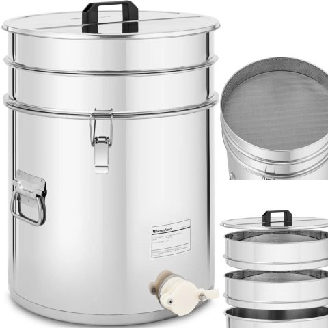 Odstojnik do miodu z sitkiem pokrywką i zaworem STAL 30 l Odstojnik do miodu z sitkiem pokrywką i zaworem STAL 30 l