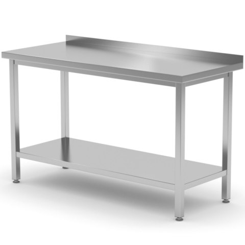 Stół gastronomiczny przyścienny z rantem i półką 140x70x85 cm - Hendi 812747 Stół gastronomiczny przyścienny z rantem i półką 140x70x85 cm - Hendi 812747