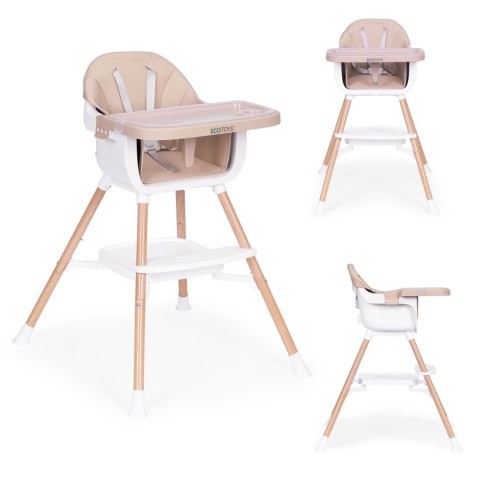 Fotelik krzesełko do karmienia dzieci 2w1 beżowy ECOTOYS Fotelik krzesełko do karmienia dzieci 2w1 beżowy ECOTOYS