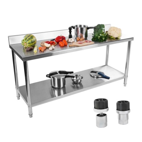 Stół blat roboczy gastronomiczny przyścienny z rantem i półką 180x60cm Stół blat roboczy gastronomiczny przyścienny z rantem i półką 180x60cm