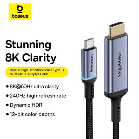 Kabel przewód USB-C - HDMI 8K 60Hz elastyczny wytrzymały 1.5m czarny