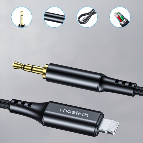 Kabel przewód audio AUX iPhone Lighting - mini jack 3.5mm 2 m - czarny Kabel przewód audio AUX iPhone Lighting - mini jack 3.5mm 2 m - czarny