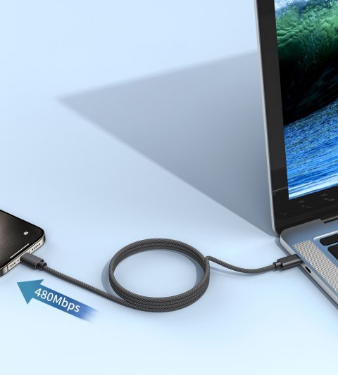 Kabel przewód USB-C 240W PD 3.1 z organizerem magnetycznym 1.2m - czarny Kabel przewód USB-C 240W PD 3.1 z organizerem magnetycznym 1.2m - czarny