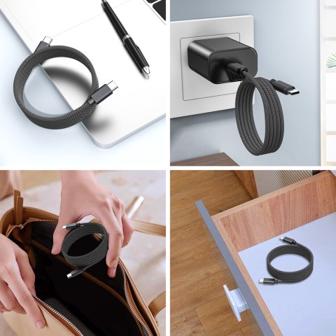 Kabel przewód USB-C 240W PD 3.1 z organizerem magnetycznym 1.2m - czarny Kabel przewód USB-C 240W PD 3.1 z organizerem magnetycznym 1.2m - czarny