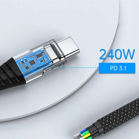 Kabel przewód USB-C-USB-C z organizererm magnetycznym PD 3.1 240W 1.8m - czarny Kabel przewód USB-C-USB-C z organizererm magnetycznym PD 3.1 240W 1.8m - czarny