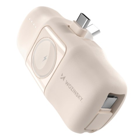 Mini powerbank 5000mAh 15W USB-C i ładowarką do Apple Watch - beżowy Mini powerbank 5000mAh 15W USB-C i ładowarką do Apple Watch - beżowy