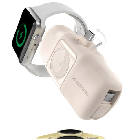 Mini powerbank 5000mAh 15W USB-C i ładowarką do Apple Watch - beżowy Mini powerbank 5000mAh 15W USB-C i ładowarką do Apple Watch - beżowy