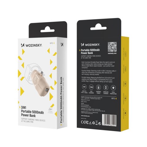 Mini powerbank 5000mAh 15W USB-C i ładowarką do Apple Watch - beżowy Mini powerbank 5000mAh 15W USB-C i ładowarką do Apple Watch - beżowy