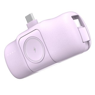 Mini powerbank 5000mAh 15W USB-C i ładowarką do Apple Watch - fioletowy