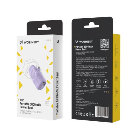 Mini powerbank 5000mAh 15W USB-C i ładowarką do Apple Watch - fioletowy