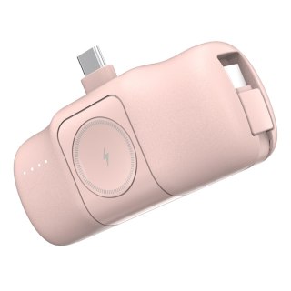Mini powerbank 5000mAh 15W USB-C i ładowarką do Apple Watch - różowy