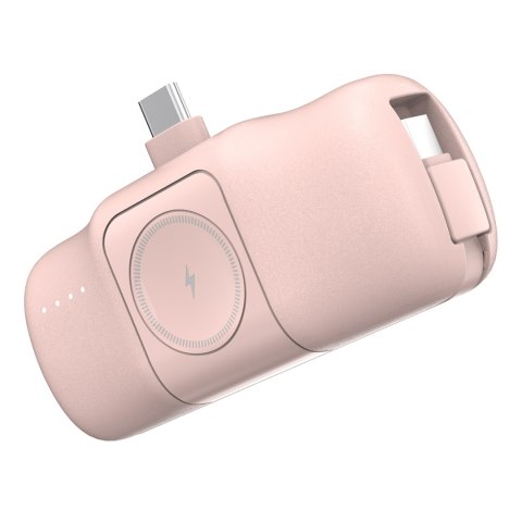 Mini powerbank 5000mAh 15W USB-C i ładowarką do Apple Watch - różowy