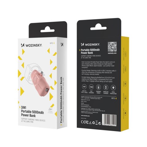 Mini powerbank 5000mAh 15W USB-C i ładowarką do Apple Watch - różowy