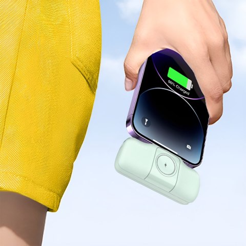 Mini powerbank 5000mAh 15W USB-C i ładowarką do Apple Watch - zielony