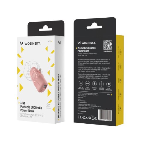 Mini powerbank 5000mAh 15W iPhone Lightning i ładowarką do Apple Watch - różowy