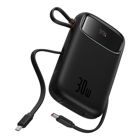 Power bank 10000mAh QPow 2 30W z wbudowanymi kablami USB-C - czarny