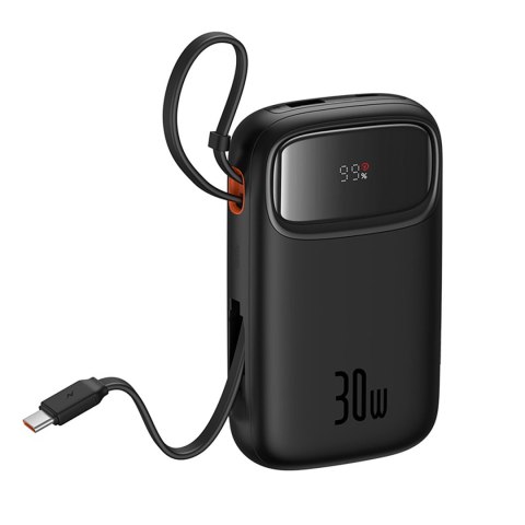 Power bank 10000mAh QPow 2 30W z wbudowanymi kablami USB-C - czarny