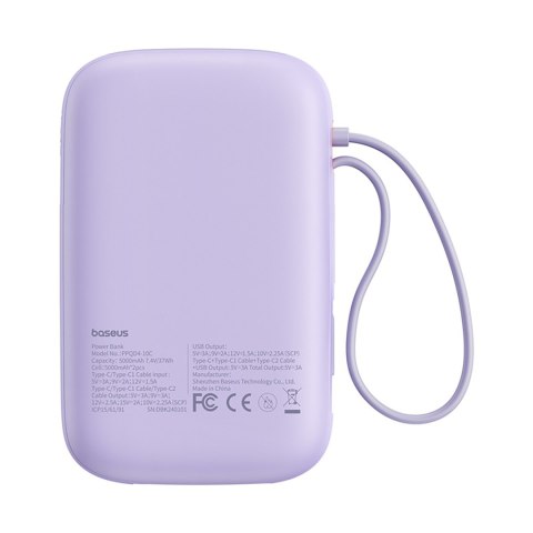 Power bank 10000mAh QPow 2 30W z wbudowanymi kablami USB-C - fioletowy