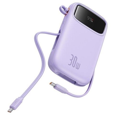 Power bank 10000mAh QPow 2 30W z wbudowanymi kablami USB-C - fioletowy