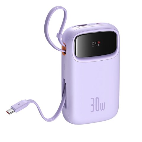 Power bank 10000mAh QPow 2 30W z wbudowanymi kablami USB-C - fioletowy